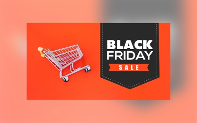 Banner di grande vendita del Black Friday con carrello Modello di progettazione di sfondo di colore nero e rosso