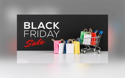 Black Friday Big Sale Banner Hand Bags and Cart with Black Color Background Design Template