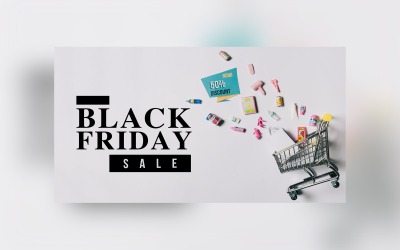 Black Friday Big Sale Banner Hand bags and Cart with Gray  Color Background Template