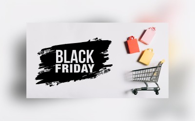 Sacos de mão e carrinho de banner de grande venda de sexta-feira negra com modelo de design de fundo de cor cinza e preto