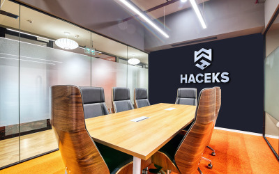 Office Logo Mockup 3d teken op zwarte muur in vergaderruimte Psd