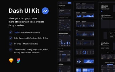 Dash UI Kit Dark — szablon szkicu systemu języka projektowania