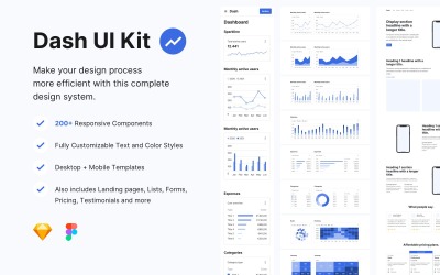 Dash UI Kit Light - Design Language System - Skizzenvorlage, UI-Elemente, Grafiken,