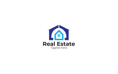 Modelo de design de logotipo azul de imóveis