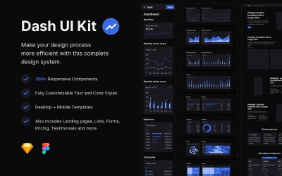 Sada Dash UI Dark – šablona náčrtu systému návrhu jazyka