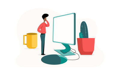 A Man In Front Of Computer Free Illustration Concept Vector