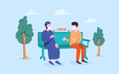 People Social Distancing Free Illustration Concept Vector