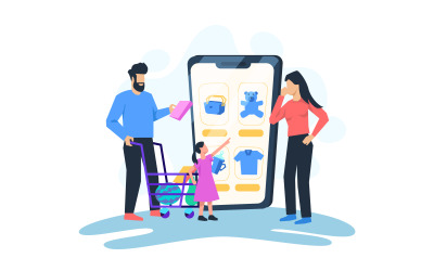 Family Online Shopping Free Vector Illustration Concept