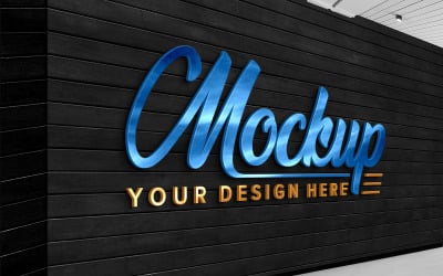 Maquete do logotipo do sinal 3D fotorrealista na parede de madeira preta