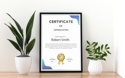 Creative Certificate Vertikal blå färgmall