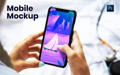 Mobil med handmockupmall