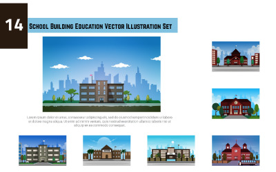 14 Conjunto de ilustração vetorial de educação de edifício escolar