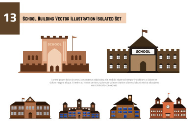 13 skolbyggnad vektor illustration isolerade uppsättning