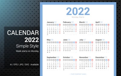 Calendario simple 2022 Planificador de inicios de lunes