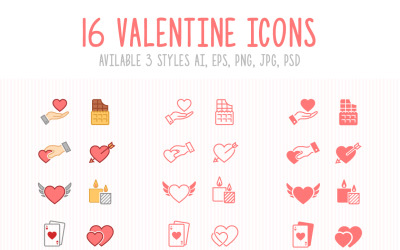 Ensemble de 3 styles d'icônes de la Saint-Valentin