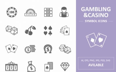Ícones de símbolos de jogos de azar e cassino