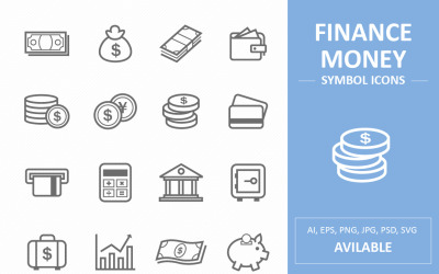 Иконки с символами финансов и денег