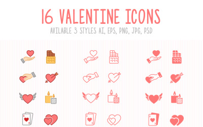 Set of 3 Styles Valentine Icons