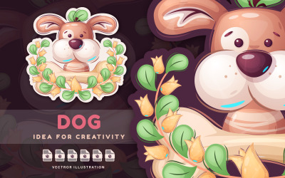 Personagem de desenho animado Animal Cão engraçado - adesivo, ilustração gráfica