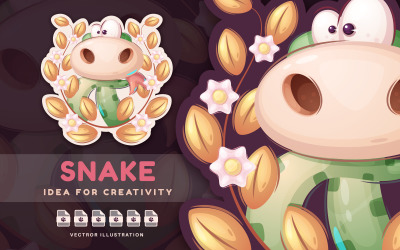 Personagem de desenho animado Animal Teddy Snake - adesivo, ilustração gráfica