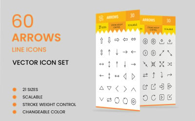 60 Arrows Line Icon Set Template