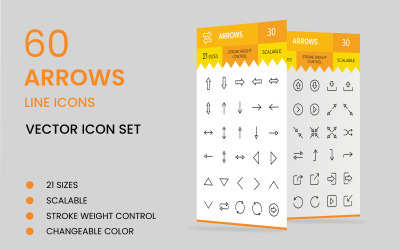 60 Pfeile Linie Icon Set Vorlage