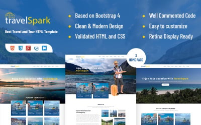 Travelspark - Modèle de page de destination HTML5 pour agence de voyages et de voyages