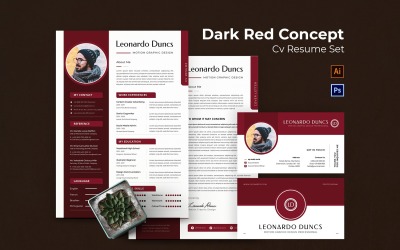 Conjunto de currículo da carta de apresentação do conceito vermelho escuro