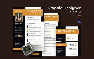 Conjunto de curriculum vitae CV de carta de presentación de diseñador gráfico