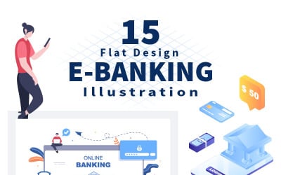 15 E-Banking-App, Geldbörsen oder Bankkreditkarten Illustration