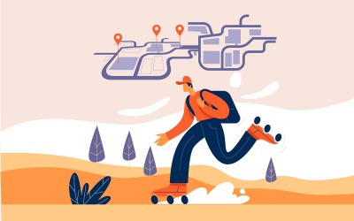 Dostawa człowiek ilustracja koncepcja wektor, przesyłka kurierska po lokalizacji