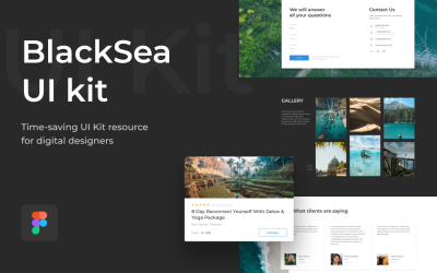 Black Sea UI Kit för resande webbplats Figma och Photoshop