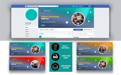 Обложка Facebook для цифрового маркетинга - 4 цветовых варианта