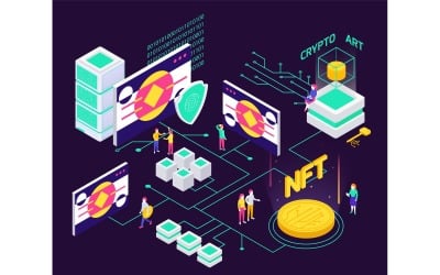 Cryptographic Art Crypto Art Nft Isometric 210303922 Vector Illustration Concept
