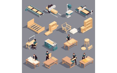Furniture Production Isometric Set 210310118 Vector Illustration Concept