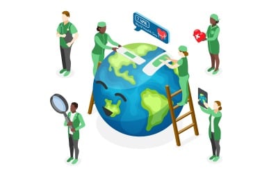 World Health Day Isometric Composition 210230105 Vector Illustration Concept