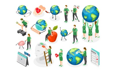 World Health Day Isometric Icons 210230101 Vector Illustration Concept