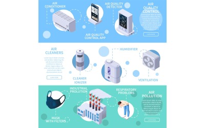 Air Purification Quality Control Isometric Banners 210160709 Vector Illustration Concept