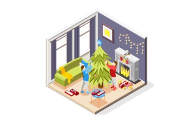 Christmas Mood Isometric Composition 201130114 Vector Illustration Concept