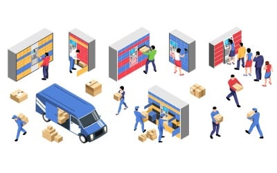 Isometric Post Terminal Delivery Set 210310536 Vector Illustration Concept