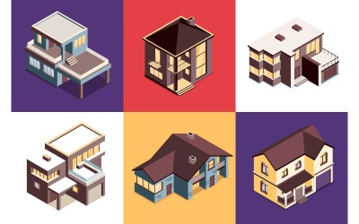 Izometrikus modern külvárosi házak tervezési koncepciója 210110530 Vektoros illusztráció koncepció