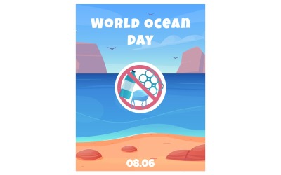 Tarjeta del día mundial del océano plana 210251133 concepto de ilustración vectorial