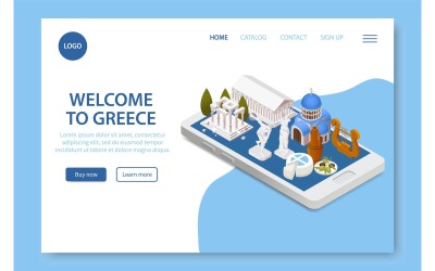 Concepto de ilustración vectorial isométrica del sitio web de Grecia 210360701