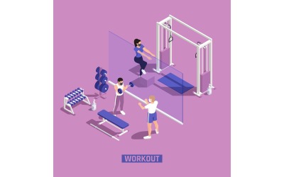 Gym Workout Fitness Isometric 210210107 Vector Illustration Concept