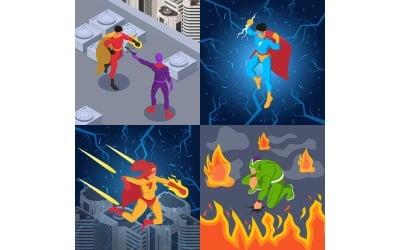Superheroes And Supervillains Isometric 2X2 210360705 Vector Illustration Concept