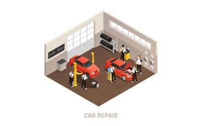 Autoreparatur Wartung Autoservice Station isometrische 210310127 Vektor-Illustration-Konzept