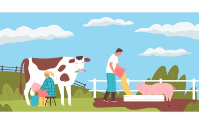 Landwirtschaftliche Kuh Schweine 210370224 Vektor-Illustration-Konzept