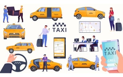 Taxi Set Flat 210351123 Vector Illustration Concept