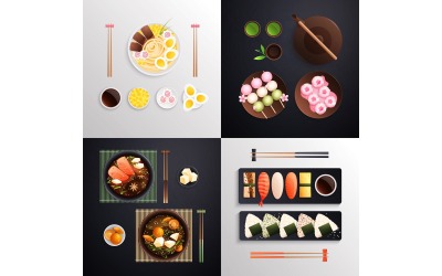 Traditional Japanese Food Cuisine Flat 2X2 210230910 Vector Illustration Concept