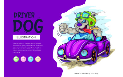 Cartoon dog driver.  JPG, PNG, SVG.